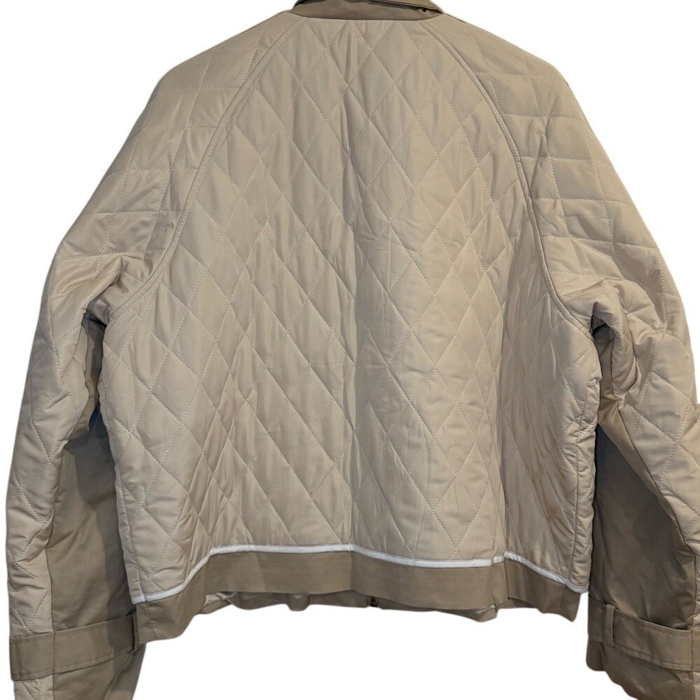 Anthropologie Quilt Mix Cropped Jacket Coat Khaki & Cream Zipper X-Large NWT - Picture 7 of 8